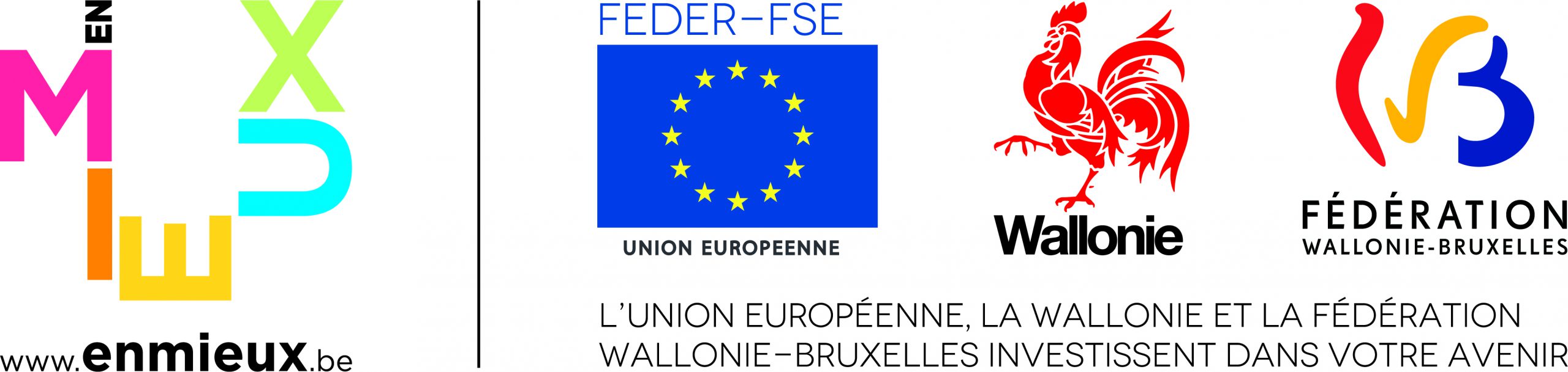 Logo enmieux, feder-fse, wallonie, fédération wallonie-bruxelles